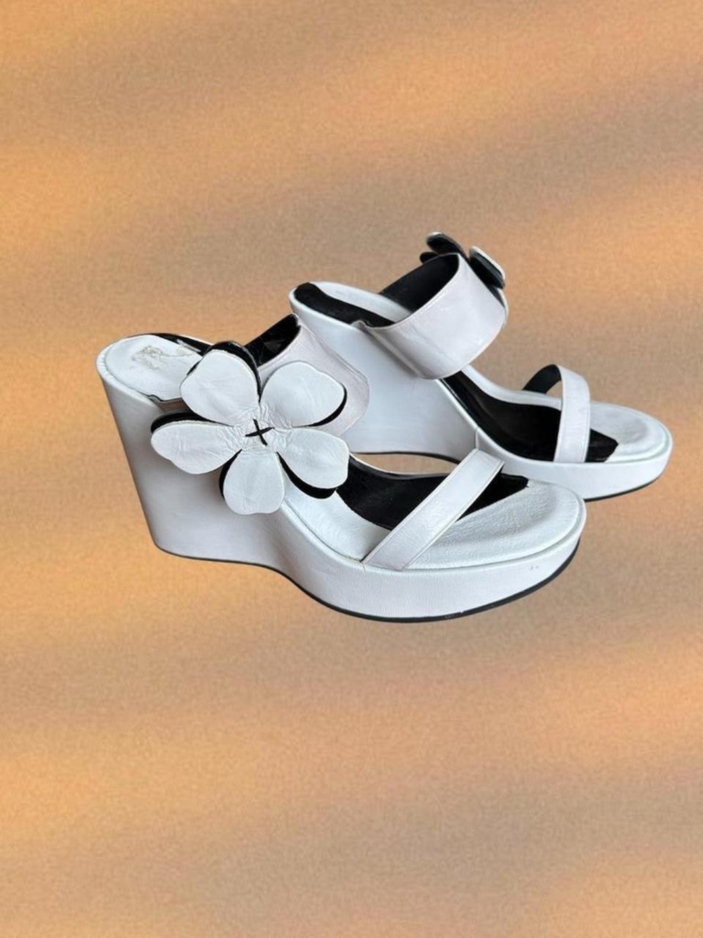 White Floral Detail Wedge Sandals - Women